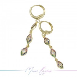 Earrings Mod F in Gold Brass with Multicolor Rhinestones