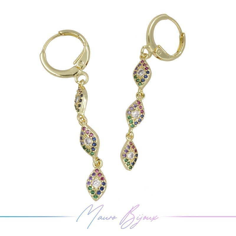 Earrings Mod F in Gold Brass with Multicolor Rhinestones