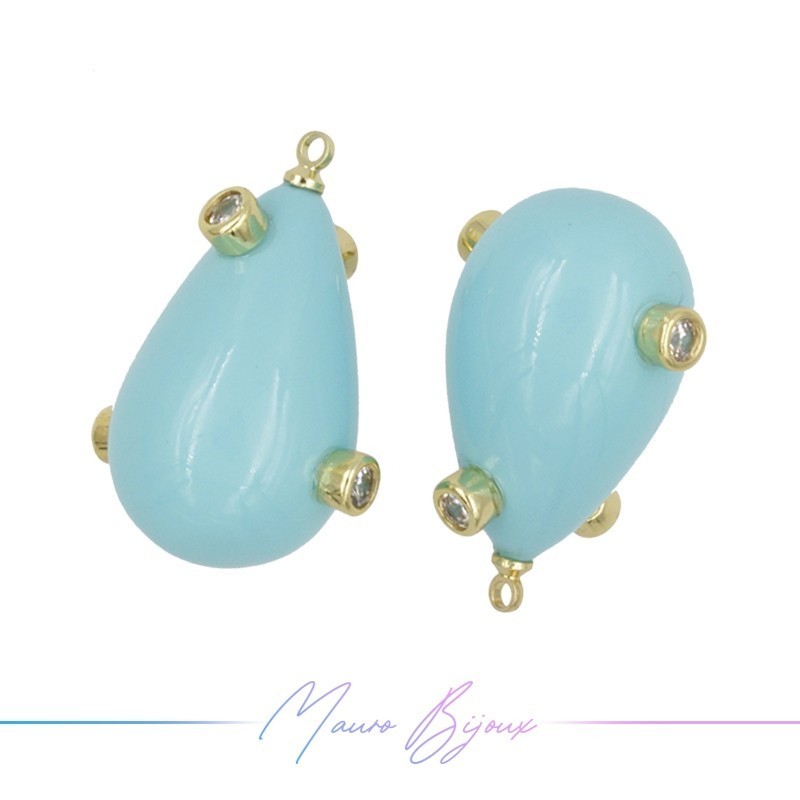 Ciondoli Perle di Maiorca Goccia Tiffany in Ottone Dorato con Strass