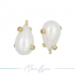 Charm Majorcan Pearls Drop White in Gold Brass with Rhinestone