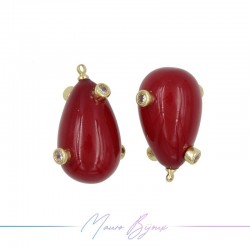 Charm Majorcan Pearls Drop Red in Gold Brass with Rhinestone
