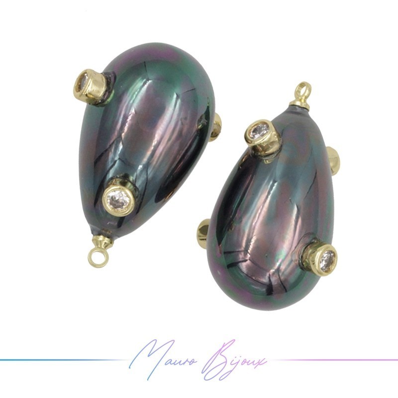 Charm Majorcan Pearls Drop Boreal in Gold Brass with Rhinestone