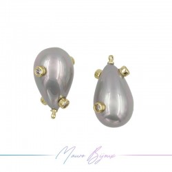 Charm Majorcan Pearls Drop Grey in Gold Brass with Rhinestone