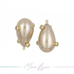 Ciondoli Perle di Maiorca Goccia Beige in Ottone Dorato con Strass