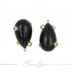 Charm Majorcan Pearls Drop Black in Gold Brass with Rhinestone