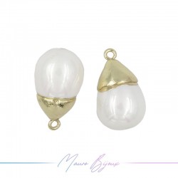 Charm Pearls Drop White with Top in Gold Brass