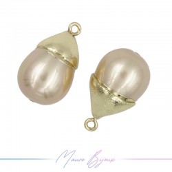 Ciondoli di Perle Goccia Beige con Copetta in Ottone Dorato