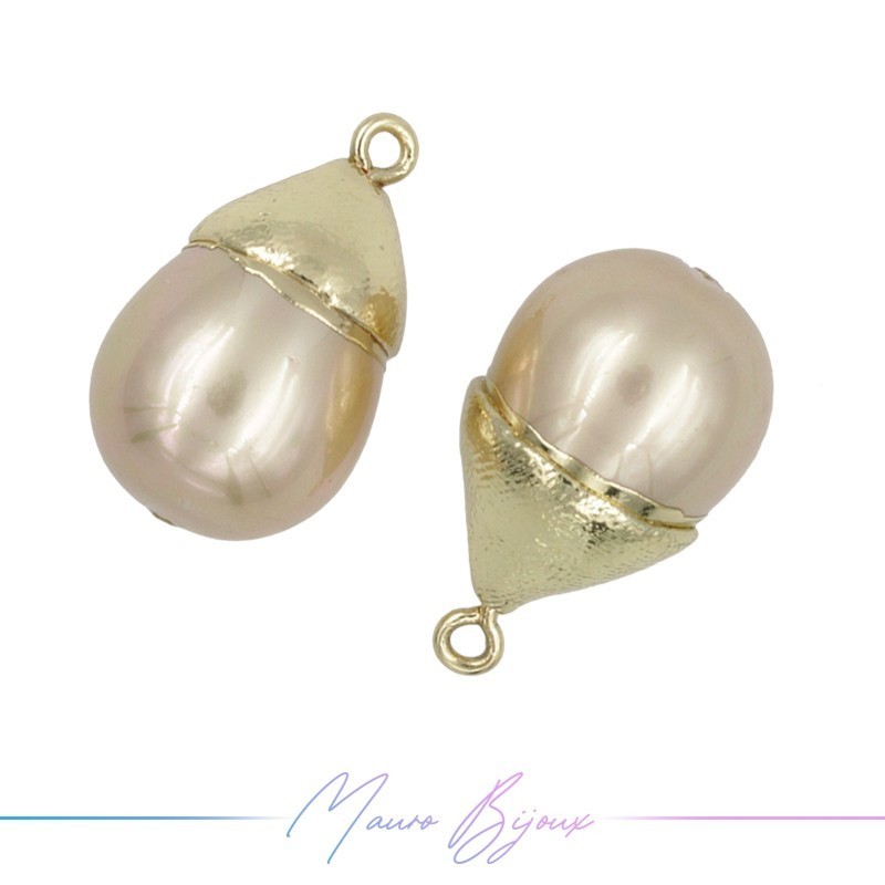 Charm Pearls Drop Beige with Top in Gold Brass