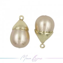 Charm Pearls Drop Beige with Top in Gold Brass
