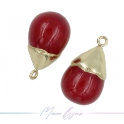 Charm Pearls Drop Red with Top in Gold Brass
