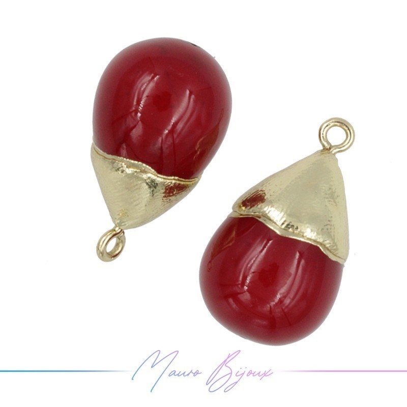 Charm Pearls Drop Red with Top in Gold Brass