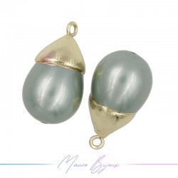 Charm Pearls Drop Grey with Top in Gold Brass