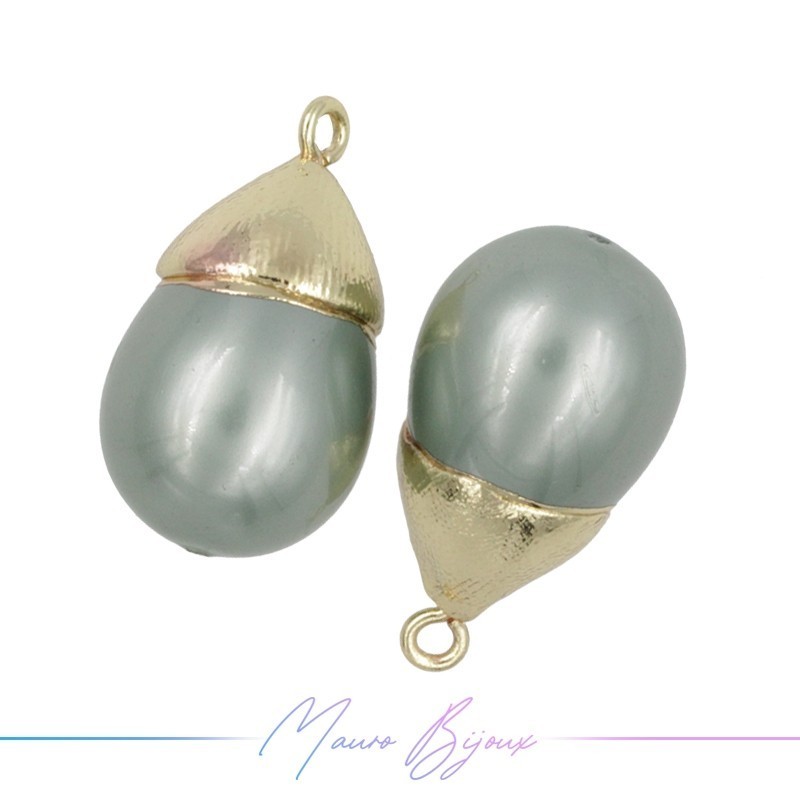 Charm Pearls Drop Grey with Top in Gold Brass