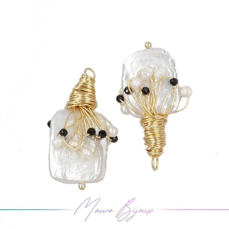 White River Pearl Pedants in Gold Brass with Stones in Brass