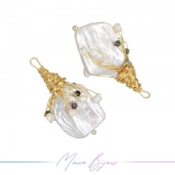 White River Pearl Pedants in Gold Brass with Multicolor Stones in Brass