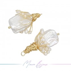 White River Pearl Pedants in Gold Brass with White Stones in Brass