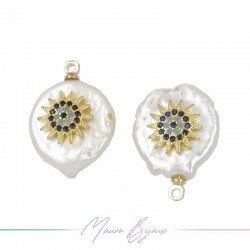 White River Pearl Pedants Flat Round with Rhinestones