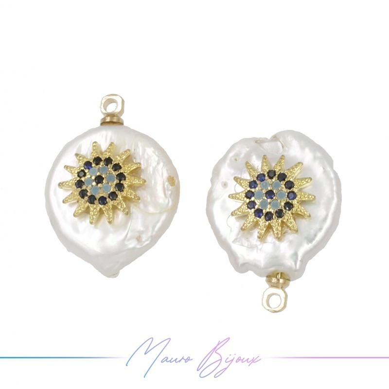 White River Pearl Pedants Flat Round with Rhinestones