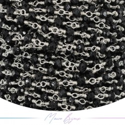 Silver Rosary Chain with Black Crystals (50cm o 1mt)