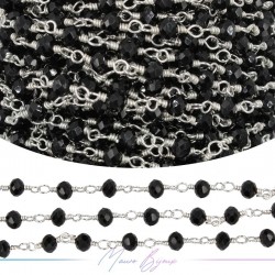 Silver Rosary Chain with Black Crystals (50cm o 1mt)