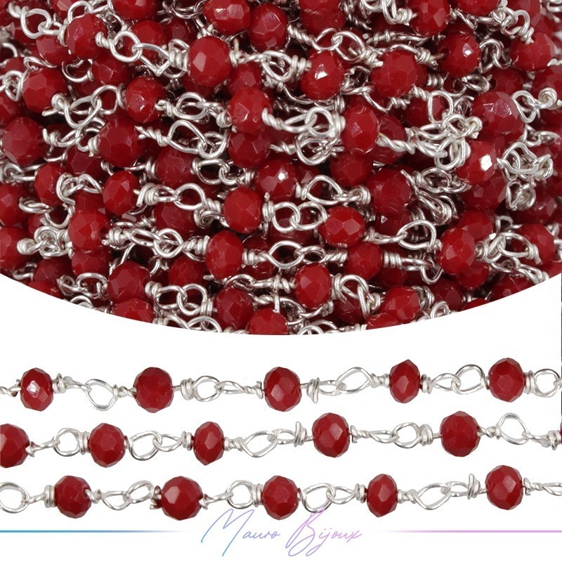 Catena del Rosario in Ottone Argento con Cristalli Bordo (1mt)