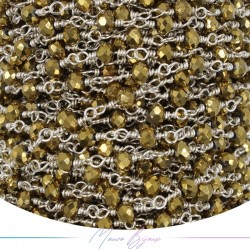 Catena del Rosario in Ottone Argento con Cristalli Oro Metallizzato (1mt)