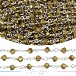 Silver Rosary Chain with Metallic Gold Crystals (1mt)