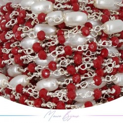 Catena del Rosario in Ottone Argento con Cristalli Bordo e Perle Ovale (1mt)