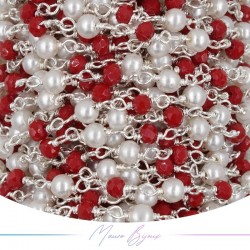 Catena del Rosario in Ottone Argento con Cristalli Bordo e Perle Tondo (1mt)