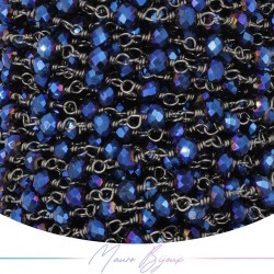 Gun Metal Rosary Chain with Blue Crystals (1mt)