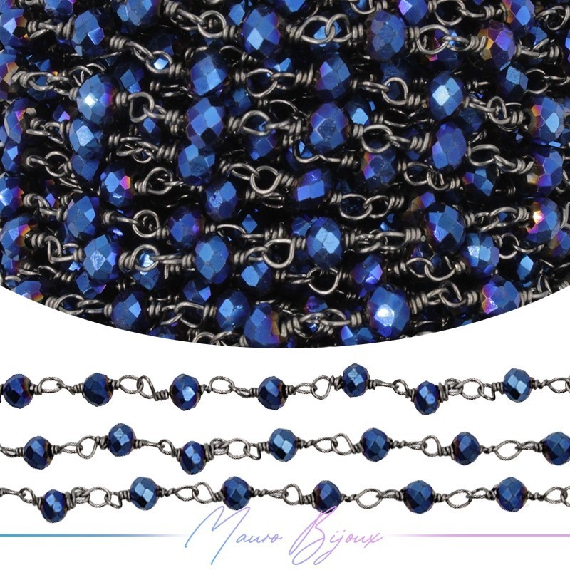 Catena del Rosario in Ottone Canna Fucile con Cristalli Blu (1mt)