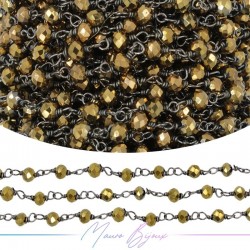 Gun Metal Rosary Chain with Yellow Crystals (1mt)