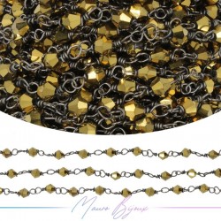 Gun Metal Rosary Chain with Yellow Rhombus Crystals (1mt)