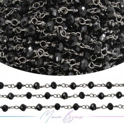Gun Metal Rosary Chain with Black Crystals (1mt)