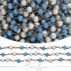 Catena del Rosario in Ottone Canna Fucile con Cristalli Azzurro e Perle Tondo (1mt)