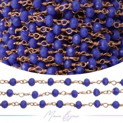 Catena del Rosario in Ottone Oro Rosa con Cristalli Blu (1mt)