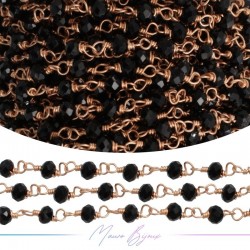 Rose Gold Rosary Chain with Black Crystals (1mt)