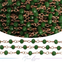 Catena del Rosario in Ottone Oro Rosa con Cristalli Verde (1mt)