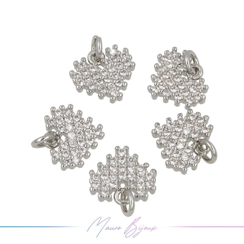 Ciondoli in Ottone Cuore Argento con Strass 9.5x10.5mm