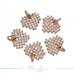 Rose Gold Heart Charms in Brass with Rhinestones 9.5x10.5mm