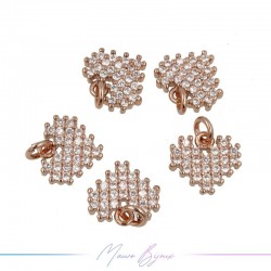 Ciondoli in Ottone Cuore Oro Rosa con Strass 9.5x10.5mm