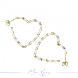 Silver Heart Earrings in Brass Enamelled White 31x36.5mm