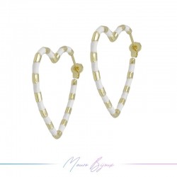 Silver Heart Earrings in Brass Enamelled White 31x36.5mm