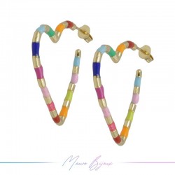 Silver Heart Earrings in Brass Enamelled Multicolor 31x36.5mm