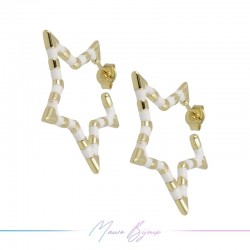 Orecchini in Ottone Argento Smaltati Stella Bianco 29x31.5mm
