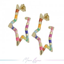 Orecchini in Ottone Argento Smaltati Stella Multicolor 29x31.5mm