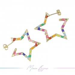 Orecchini in Ottone Argento Smaltati Stella Multicolor 29x31.5mm