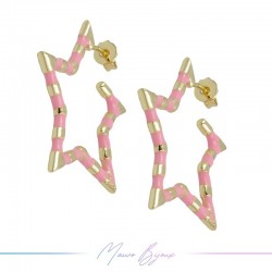 Orecchini in Ottone Argento Smaltati Stella Rosa 29x31.5mm