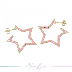 Orecchini in Ottone Argento Smaltati Stella Rosa 29x31.5mm