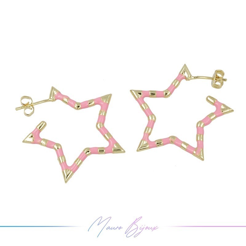 Orecchini in Ottone Argento Smaltati Stella Rosa 29x31.5mm